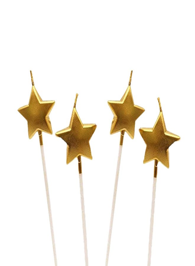 Pop Colours Star Design Candle | Cake Topper | Newly Design | Candle for Bithday, Wedding, Anniversary,Parties and More | 4 Pcs (Gold) - Image 1